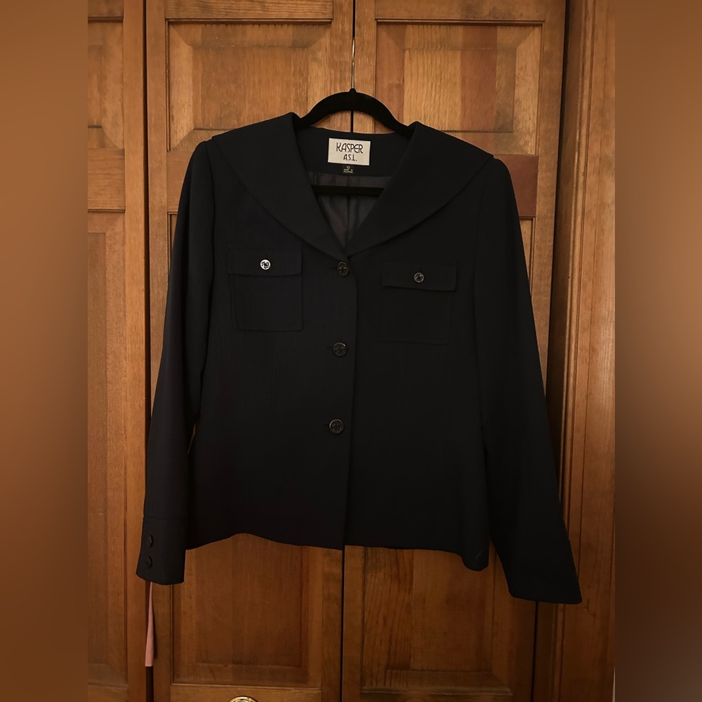 Kasper for ASL Women’s Sz 10 Preppy Retro Nautical Vintage Inspired Navy Blazer